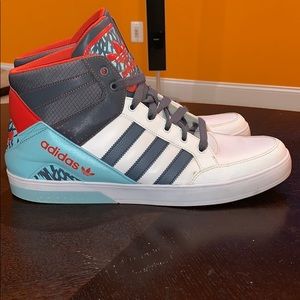 Adidas Hard Court Hi White/Gray/Orange/Blue sz 13